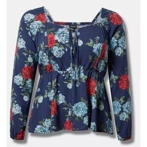 TORRID Peplum Challis Sweetheart Top NWT Size 3X Floral Navy Flirty Feminine